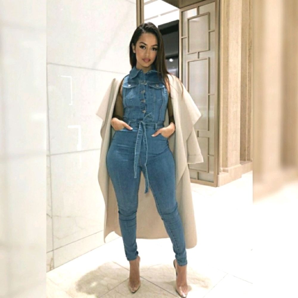Do It In Denim Button Up Jumpsuit